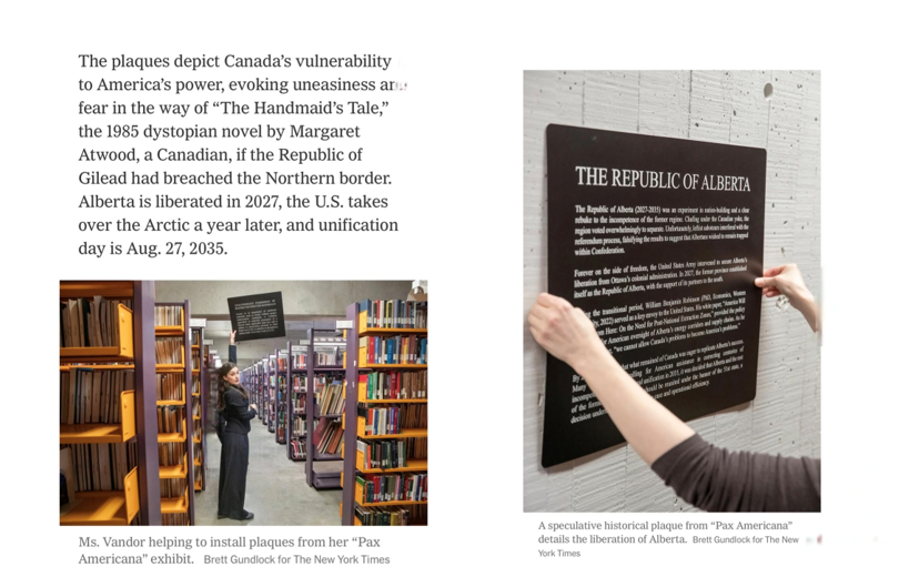 Images of artist Dara Vandor installing art exhibit at Weldon Library